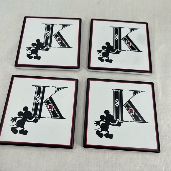 Disney Mickey Mouse Initial "K" Ceramic Drink Coasters set of 4 NWT - Picture 3 of 6